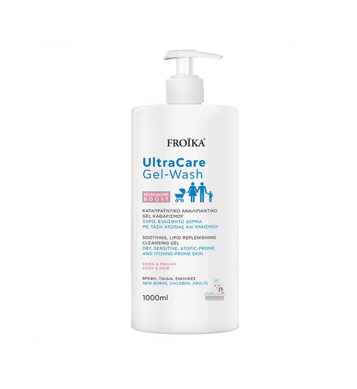 5204799050214-Froika-UltraCare-Gel-Wash-Καταπραϋντικό-Gel-Καθαρισμού-για-Ξηρό-Ευαίσθητο-Δέρμα-με-Τάση-Ατοπίας-&-Κνησμού-για-Σώμα-Μαλλιά-1000ml-olgaspharmacy
