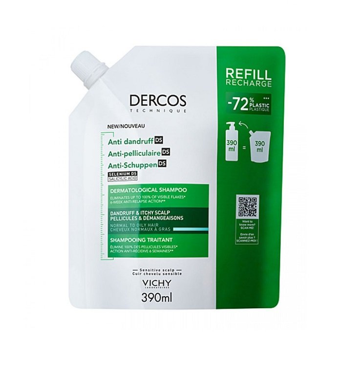 Vichy Dercos Anti-Dandruff DS Refill, Σαμπουάν κατά της Ξηροδερμίας, της Πιτυρίδας και του Κνησμού για Κανονικά - Λιπαρά Μαλλιά Ανταλλακτικό - 390ml