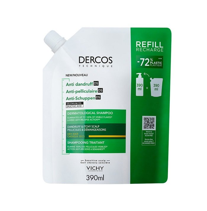 3337875902847-Vichy-Dercos-Anti-Dandruff-DS-Refill-Σαμπουάν-κατά-της-Ξηροδερμίας-Πιτυρίδας-και-του-Κνησμού-για-Ξηρά-Μαλλιά-Ανταλλακτικό-390ml-olgaspharmacy